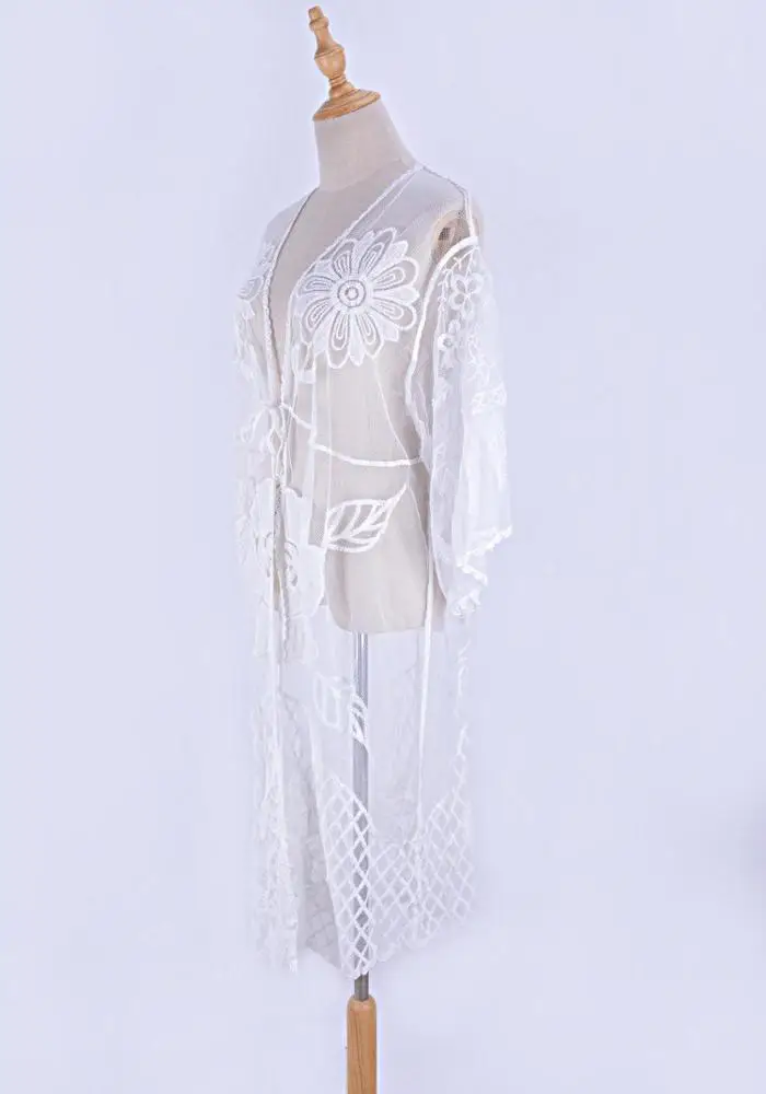 C3551 2020 New Transparent White Kimono Swimsuit Cover Up Beach Cardigan Women