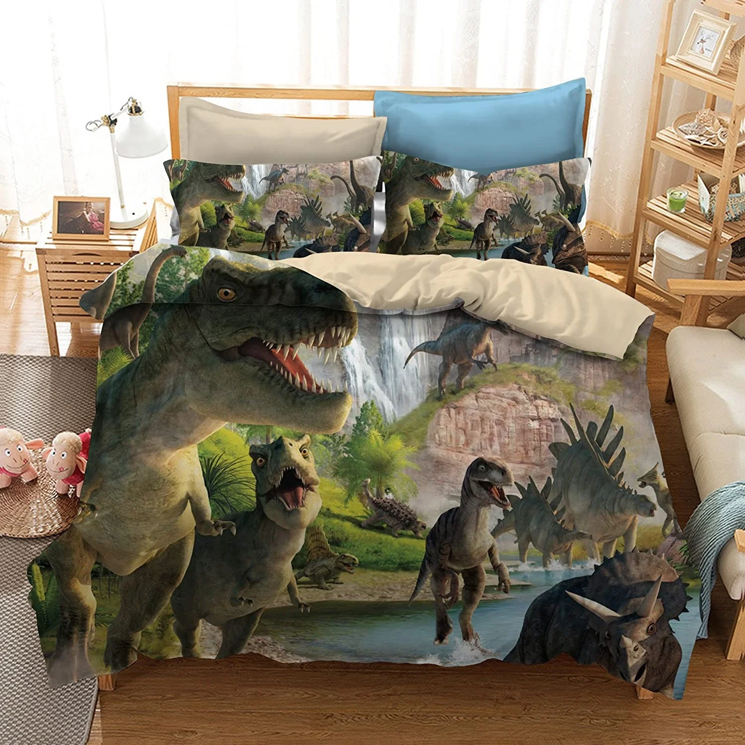 
Funny dinosaur motifs Tyrannosaurus Rex children Custom bed sheets duvet cover set animal designers in the Age of Dinosaurs 