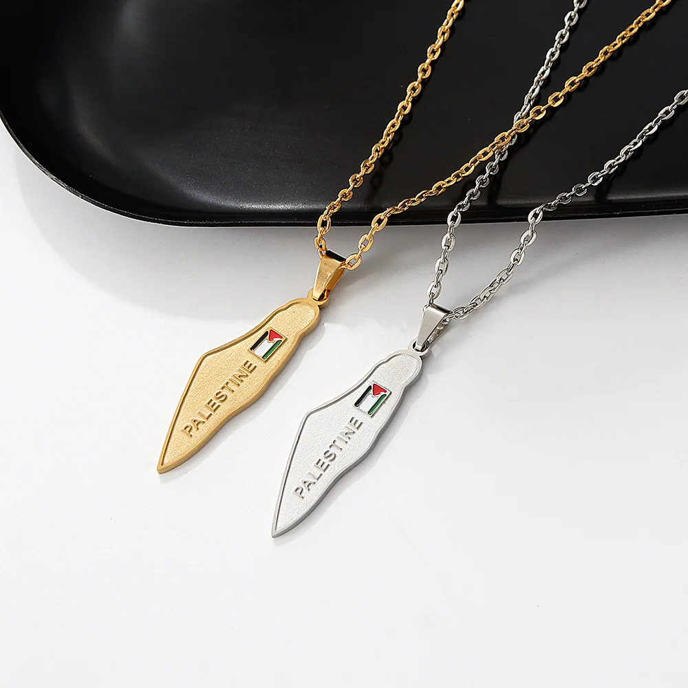 Wholesale Stainless Steel Metal alloy Enamel Palestine Map Pendant Necklaces Gold Plated Palestine Freedom Fist Pendant Necklace
