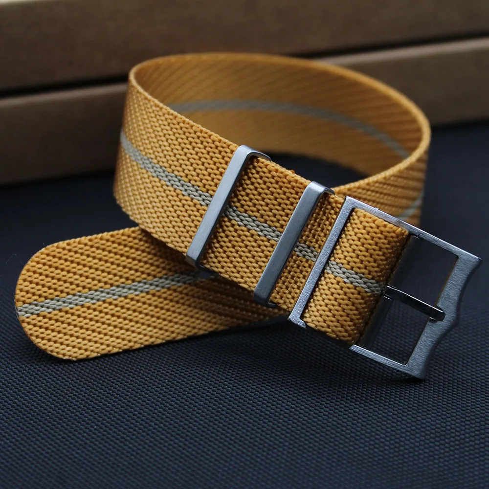 Adjustable Luxury Buckle Wrist Bracelet Strap 18mm 20mm 22mm Gold+Beige Striped Nylon Watch Strap