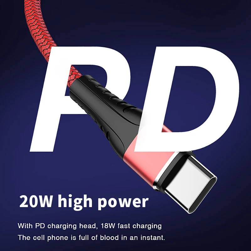  Нейлоновый Плетеный USB-кабель для быстрой зарядки телефона IOS 2020 20 Вт