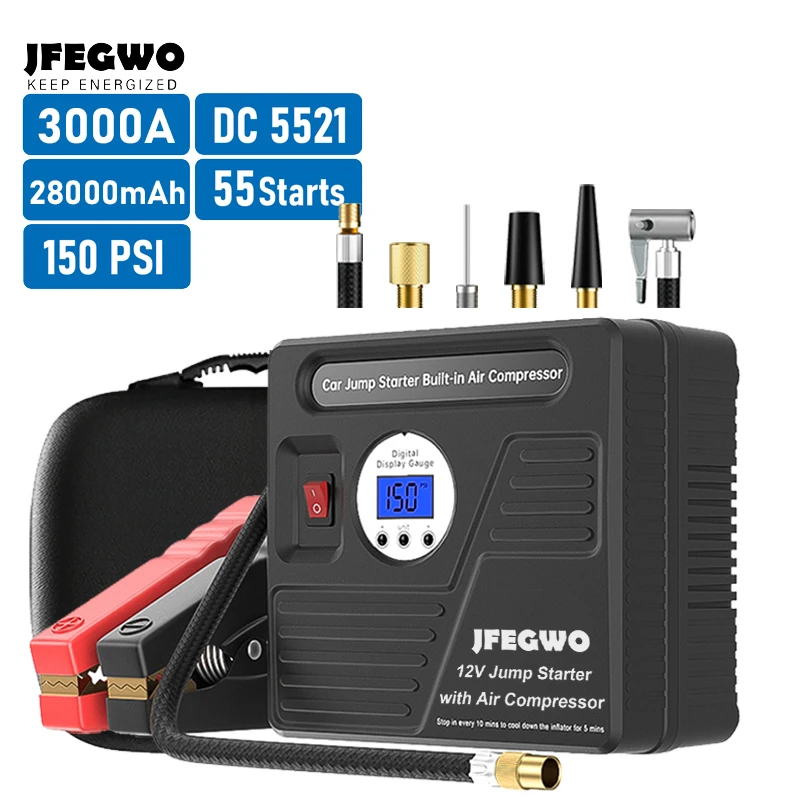 Автомобильное портативное пусковое устройство емкостью 24000 мА · ч с воздушным насосом 150 фунтов на квадратный дюйм и накачивателем шин 12 В внешний аккумулятор электрический воздушный насос компрессор