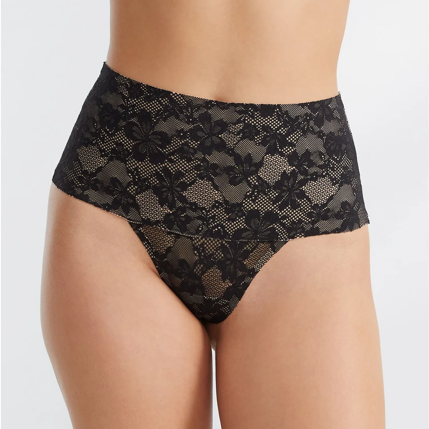 High-rise shaping waistband with patterned lace Thong Raw cut edges on waistband and leg openings Bra and Panty Set