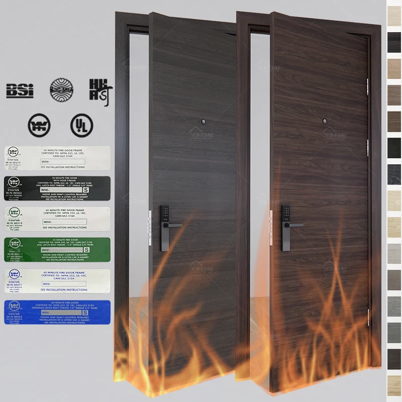 Saudi Arabia approved fire doors Saudi Arabian standard fireproof doors hospital apartment hotel wooden finish fire rated doors