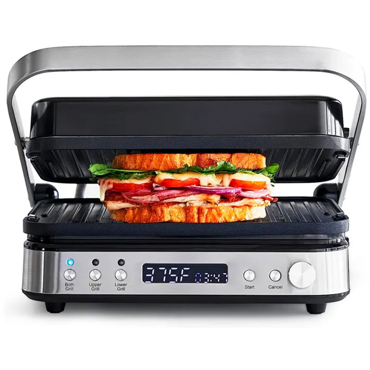 Electric Indoor Stainless Steel Contact Grill and Griddle Healthy Nonstick Dishwasher Safe Reversible Plates