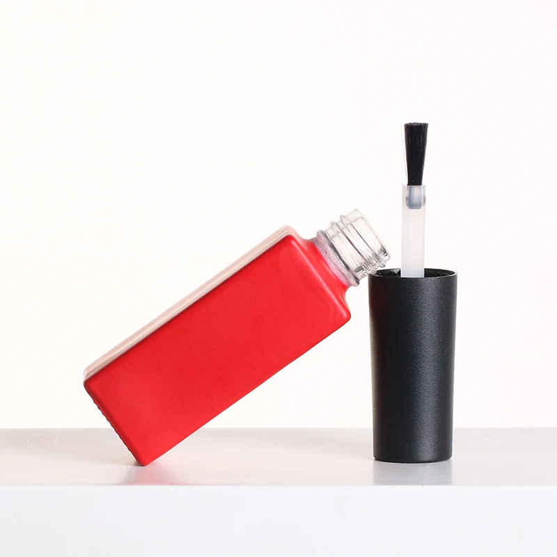 5ml Logo Printed Cosmetic Packaging Square Black Cap Red Body Brush Glass UV Gel Glue Nail Polish Bottle