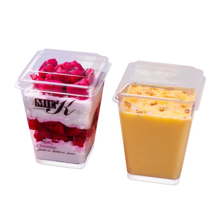 KS customWholesale Plastic Ps Dessert Cups Of Various Sizes Square Dessert Mousse Wood Bran Pudding Cup With Spoon
