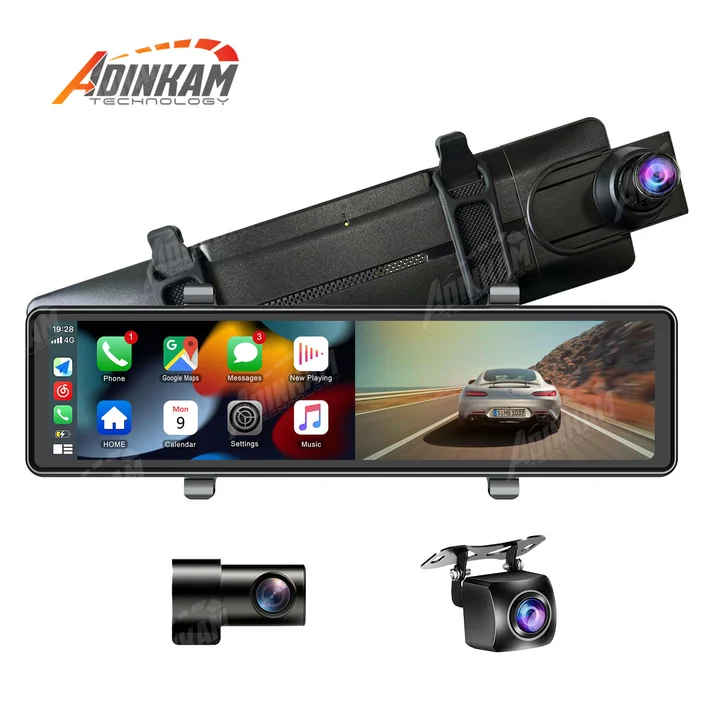 ADINKAM 11.26 inch Front Rear and Inside Camera Mirror Car DVR Camera With 3 Lens Video Recorder Driver Review Mirror Dash Cam