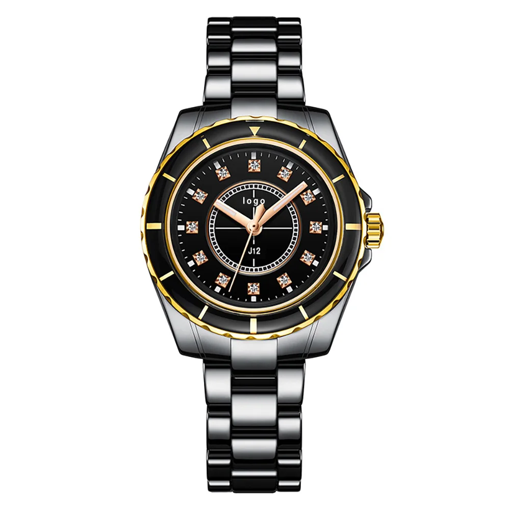 Оптовая продажа керамические наручные часы со спортивным ободком с кристаллами роскошные женские модные платьем