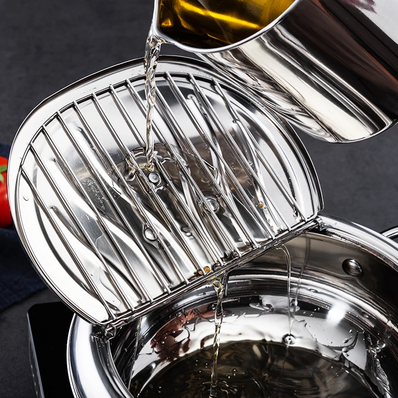 Drop shipping Japanese Tempura Fryer pot Home use Deep Oil Strainer Pot With Oil Filter&Thermometer Stainless Steel Frying Pan