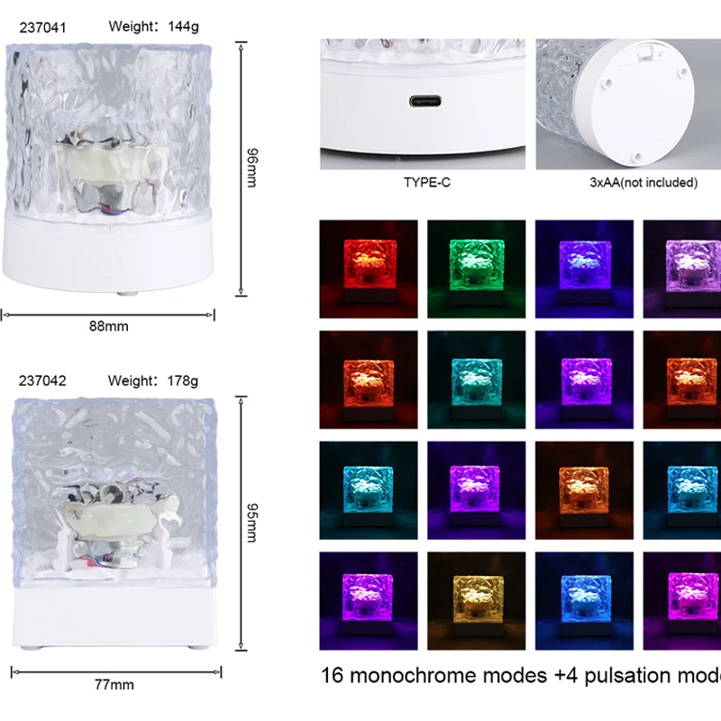 RGB Dimmable Crystal Table Lamp USB Rotating Projection LED Water Ripple Ambiance Night Light for Bedroom Bedside Game Room Gift