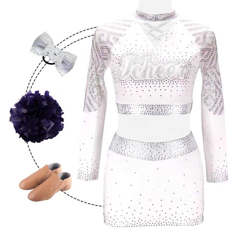 OEM Factory Direct Supply White Cheerleading Uniform Custom Cheer Practice Wear Dance Uniforms For Adults