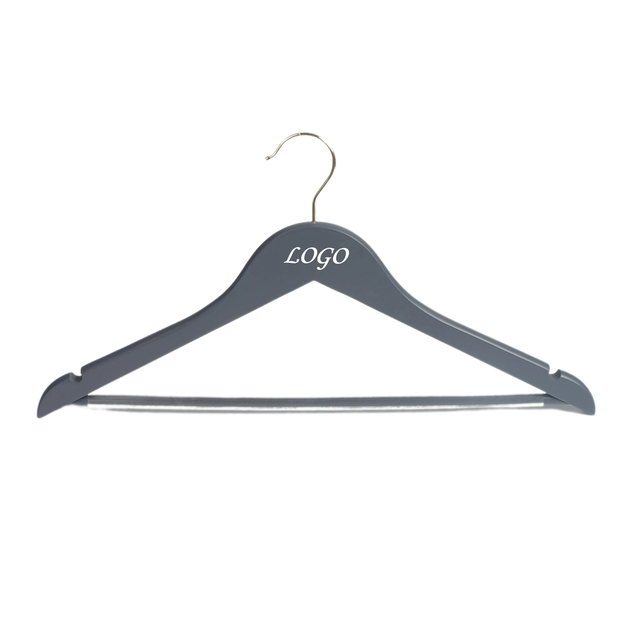 Wooden Hangers with Notches & Chrome Swivel Hook and Non Slip Pants Bar for Dress Clothes, Coats, Jackets