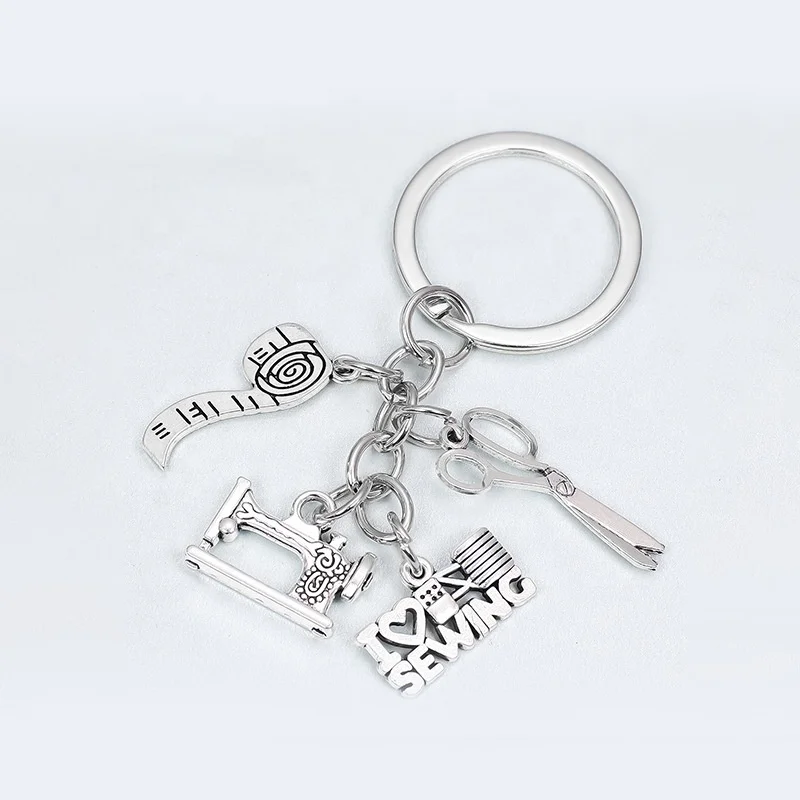 Hotsale DIY Jewelry Handmade sewing machine key chain Scissors Ruler Tailor Keyring Fashion Designer Small Tool metal Key chains