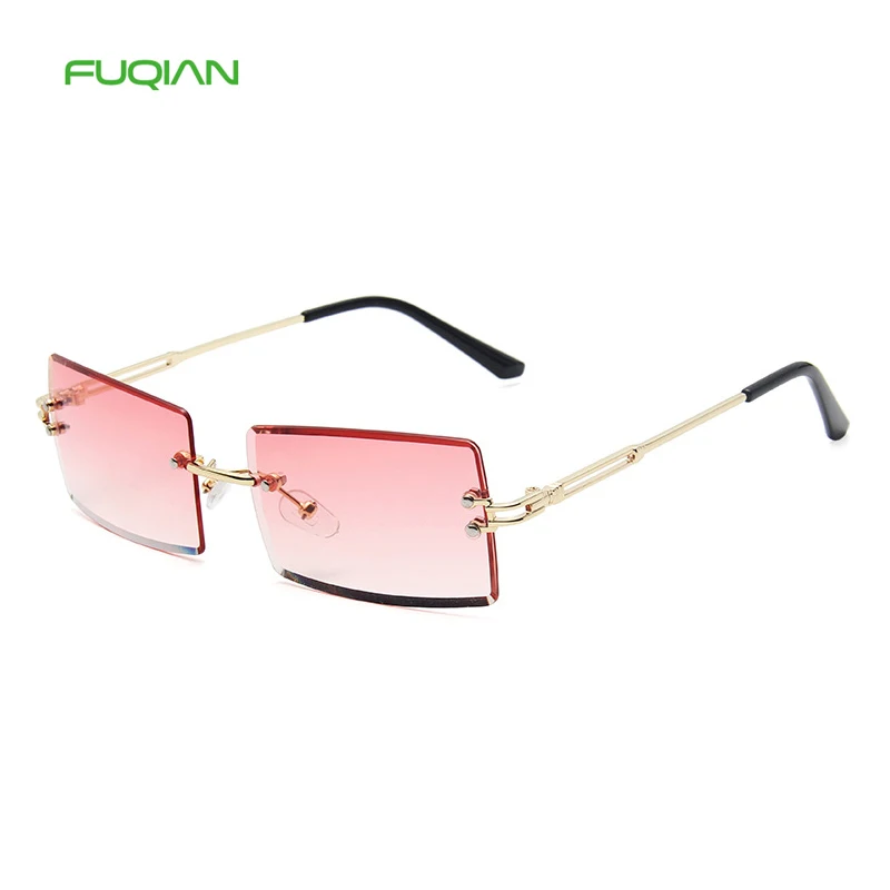 Super Hot Eyewear Rimless Small Square Gradient Candy Color Glasses Rectangle Shades Cutting Lens Ladies Women Sunglasses