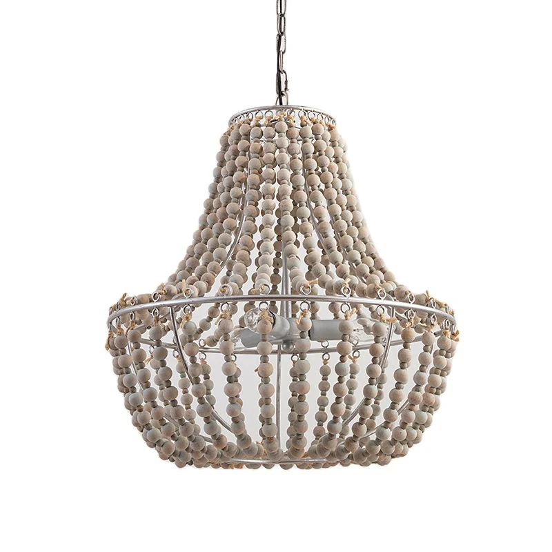 Французская сельская Американская деревня Винтажный Классический деревянный подвесной светильник в старинном стиле с бусинами для гостиной или спальни