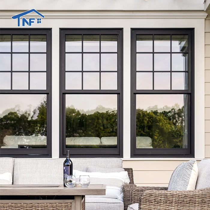 High Quality Top Thermal Break Aluminum Profile Double Glass Single Hung Sliding Windows With Grille
