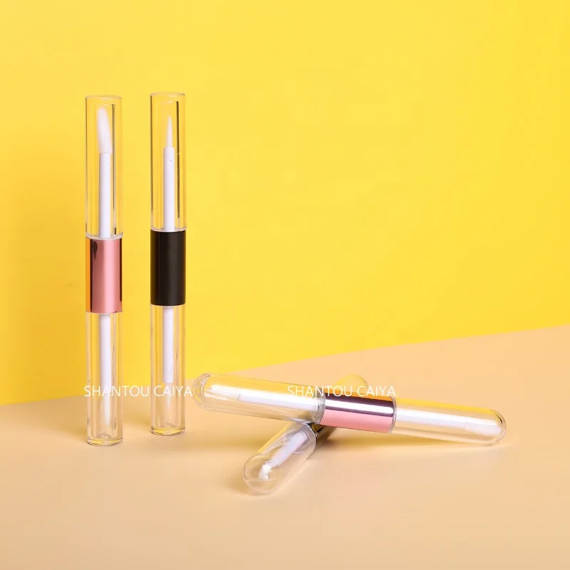 cosmetic packaging unique 1ml 3.5ml PETG Aluminum black pink two dual end double sided lip gloss tubes mascara eyeliner tube