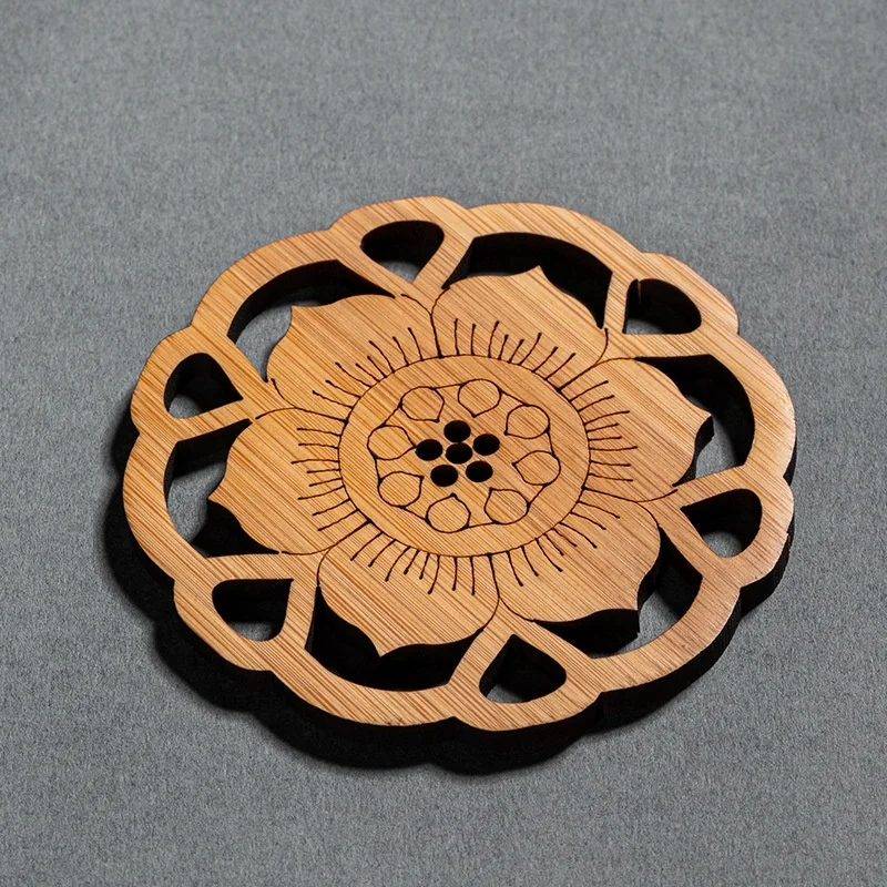 Bamboo coaster tea ceremony Zen Chinese style lotus leaf hollowed out tea saucer tea set small coaster insulation mat table mat
