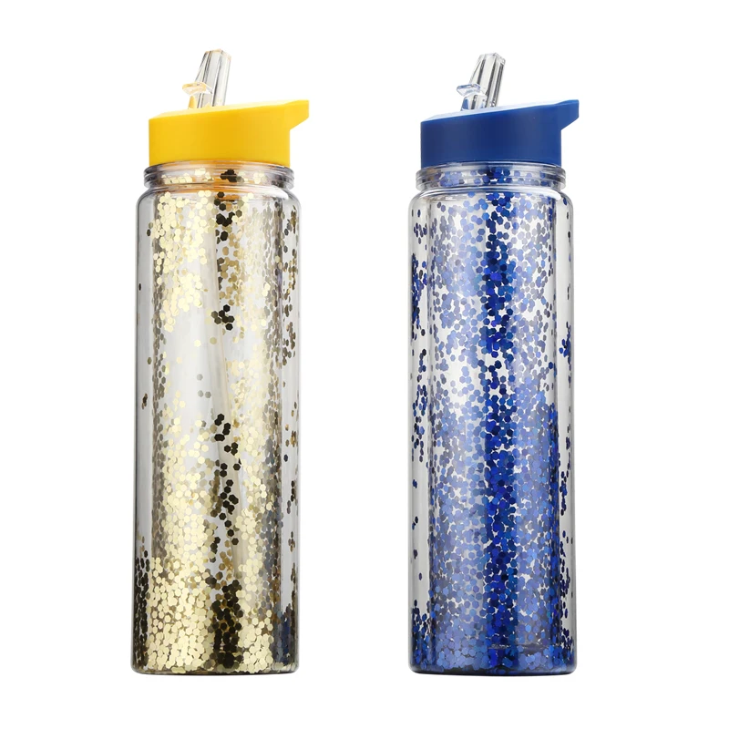 New design customized Logo bap free double wall 500ml glitter plastic tritan  sport water bottle