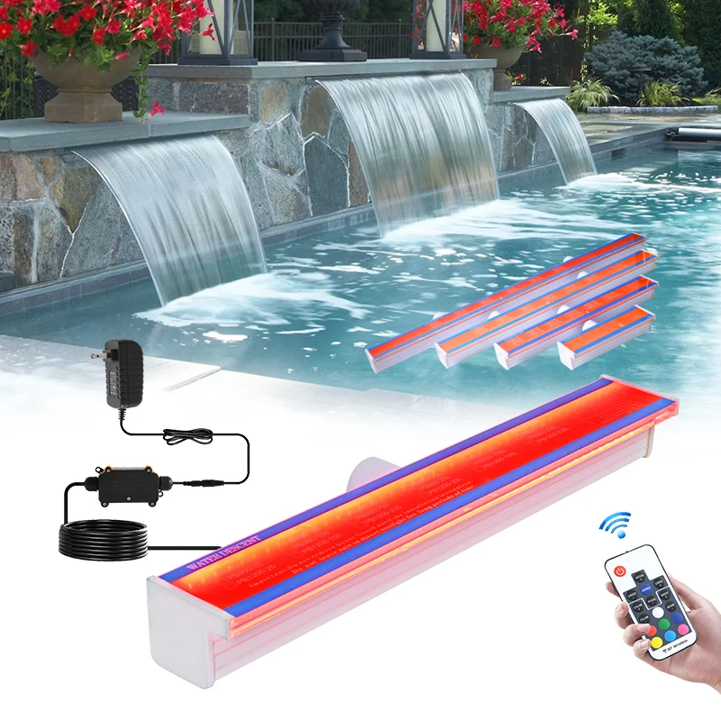 Outdoor Fountain Descent Decorative Water Descent Fountain Effect Swimming Pool Waterfall With Led Light