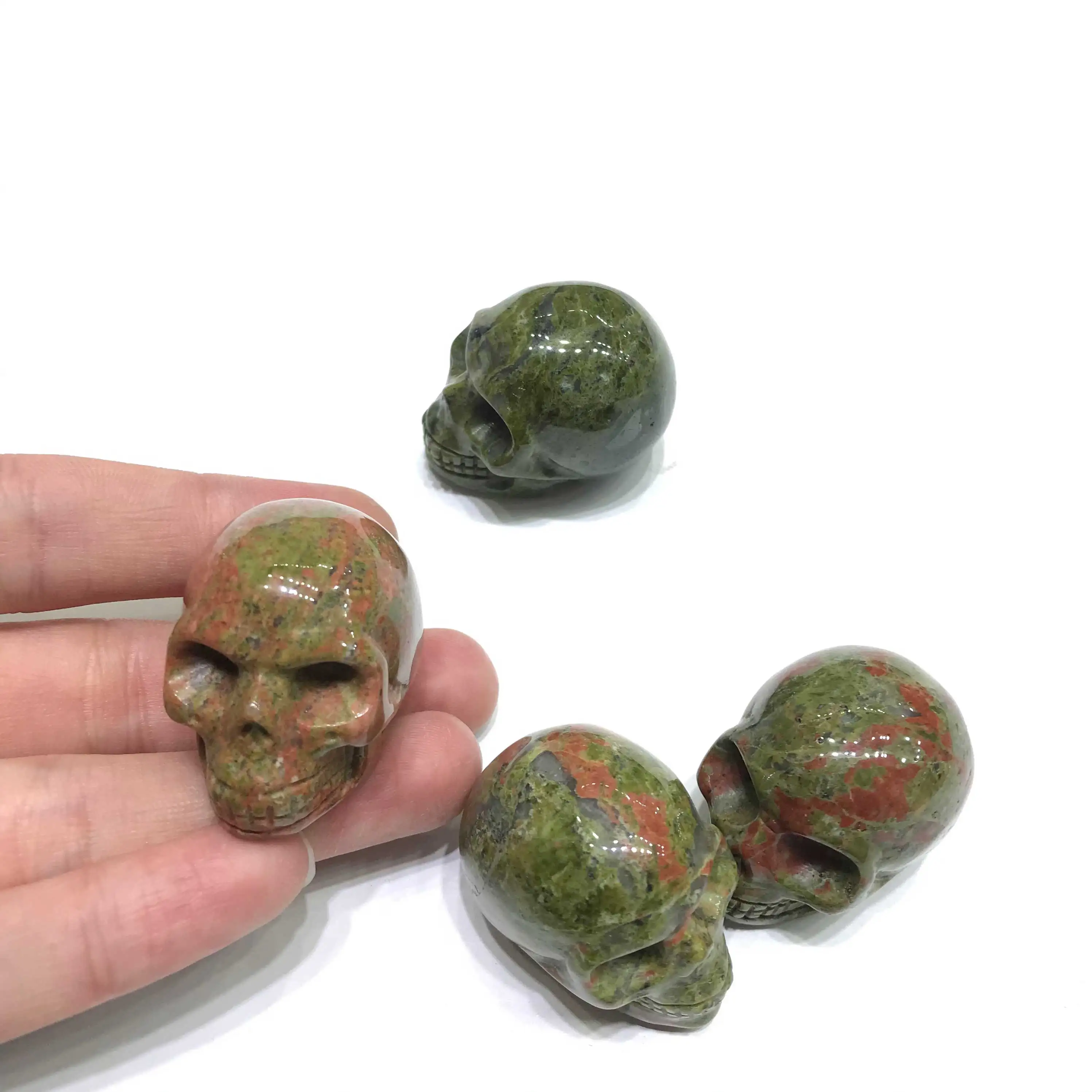 
Natural High Quality Small Unakite Green Red Crystal Skulls For Home Decoration Sale 
