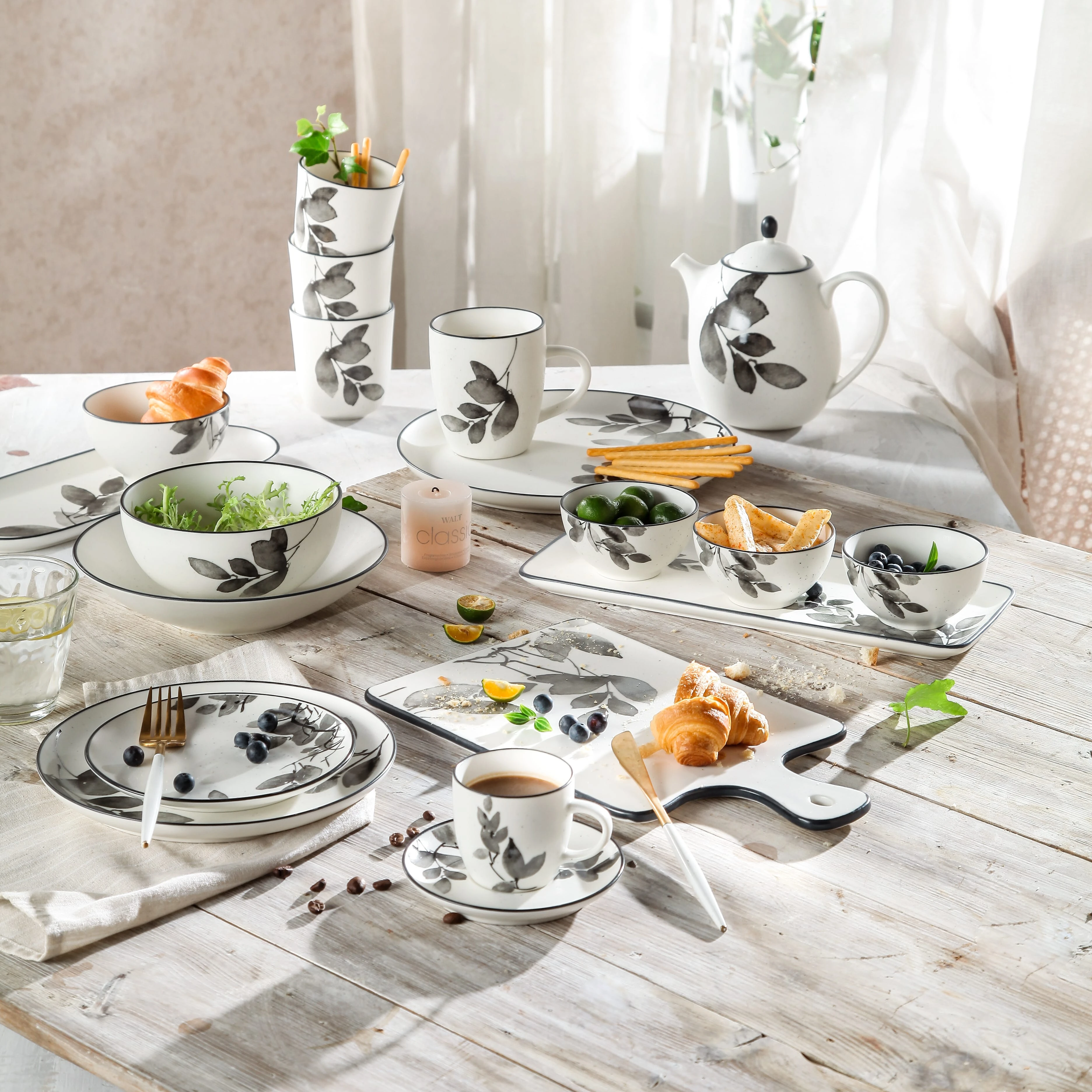 China porcelain wholesale table ware dinner set dinner plate ceramic  leaves table tea set