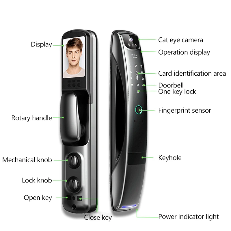 CAMAKT Stainless Steel Door Tuya Wifi Door Lock with Camera, Fully Automatic Smart Fingerprint Password Face Lock