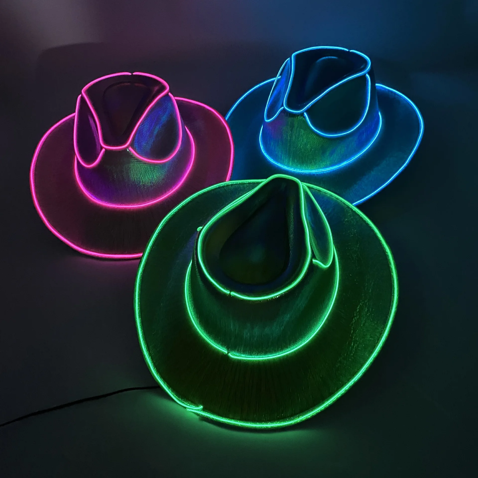 Halloween Christmas EL Wire Light Up Sequin Jazz Hat Adult Neon LED Luminous Festival Party Dress Up Cap