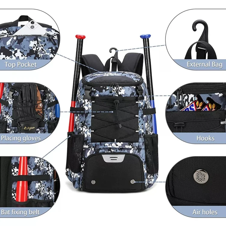 Adult Youth Baseball Equipment Camouflages Bat Bags Backpack Softball Bat Bags With Shoes Compartment