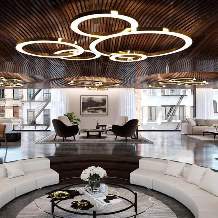 ETL cETL Modern Luxury Custom LED Pendant Lamp 12 Ring Hanging Chandelier Light for Hotel Lobby,Villa Stairs,Club Hall