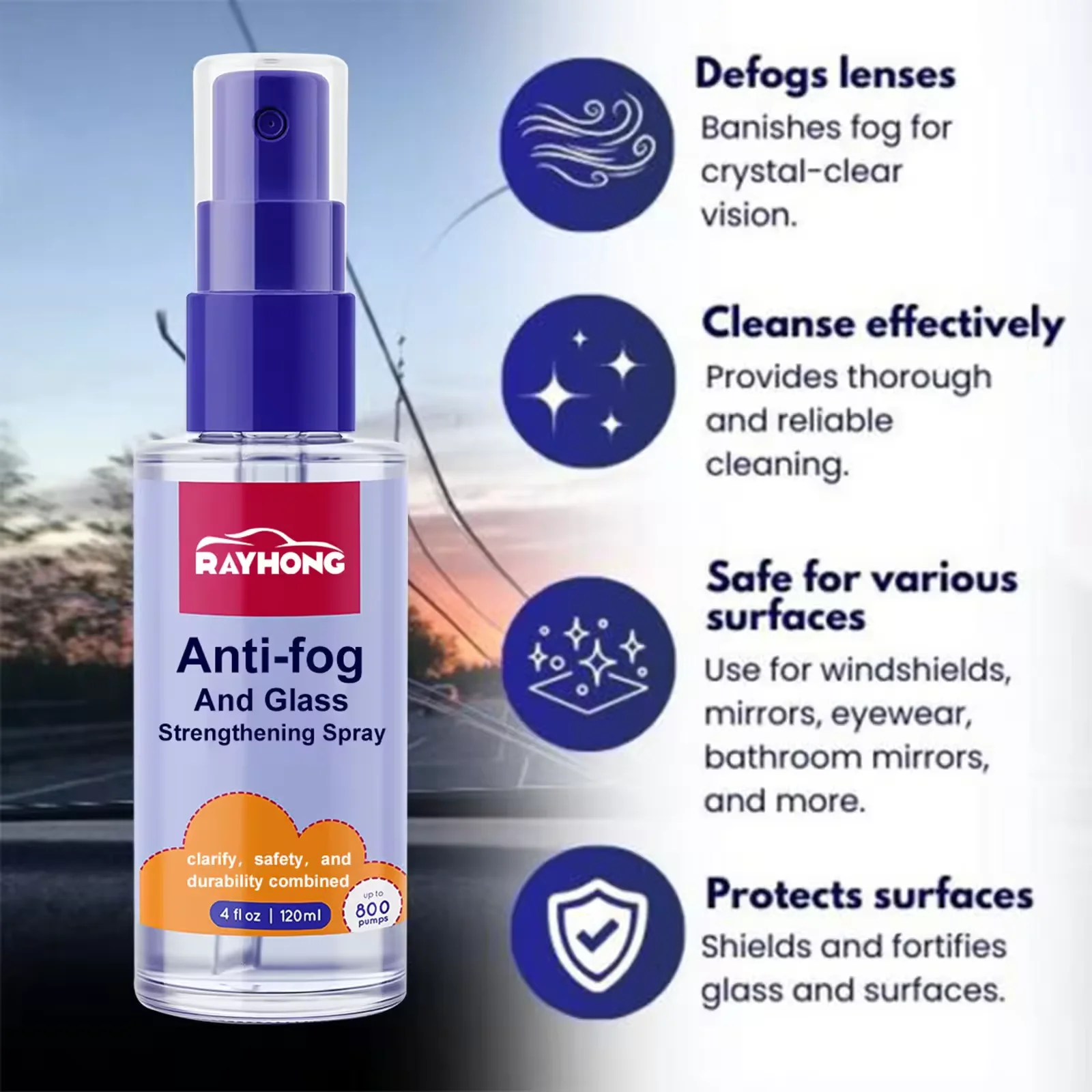 RAYHONG Cleaning Maintenance Car Access Car Anti-fog Agent Waterproof Rainproof Anit fog Spray Car Window Glass Bathroom Cleaner