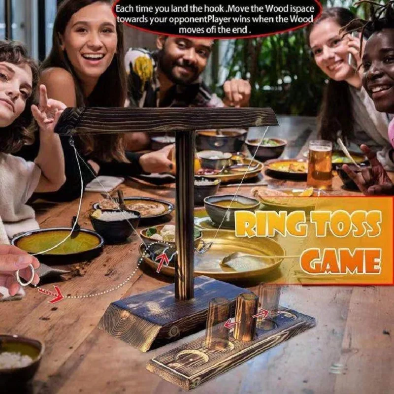 Drinking Game Toy Wooden Ring Toss Game Toss Hooks Board Party Toys Fast-paced Interactive For Bars Home Party Game Set