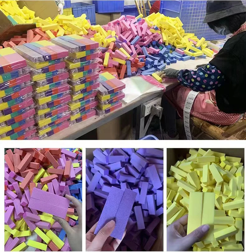 4 Sides 9.5*2.5*2.5 Cm Sponge Nail Buffer Block Blue, Pink, White Nail Trimmer 4 Sides Decorated With Square Nail Buffer Block