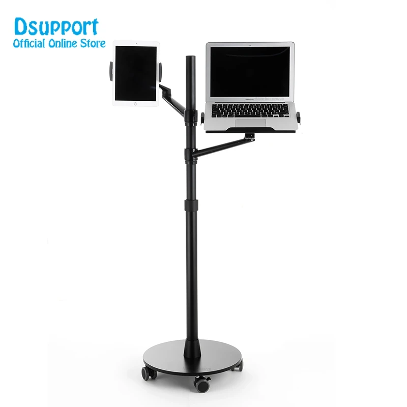 360 Rotation Aluminum Alloy 3 in 1 Mobile+Tablet PC Holder + Laptop Stand Holder Dual Arm Office floor stand Lapdesk Bracket