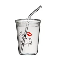 Best Selling 350ml Glass Tumbler with Eco-Friendly round Silicone Sealed Lid and Straw Customizable Logo for Gifts