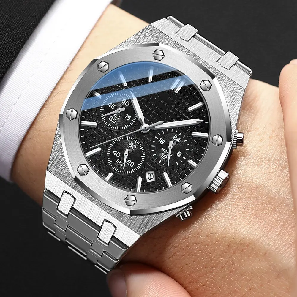 Fashion Business Mens Watches Top Quartz Watch Men Stainless Steel Waterproof Wristwatch