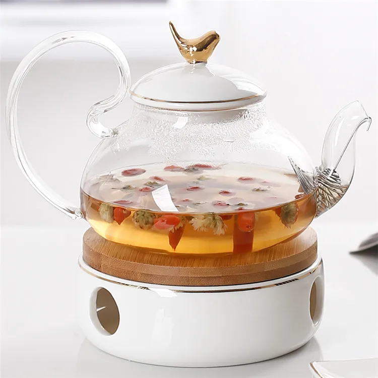 Bird design luxury drinkware glass teapot ceramic coffee cups coffee set with logo