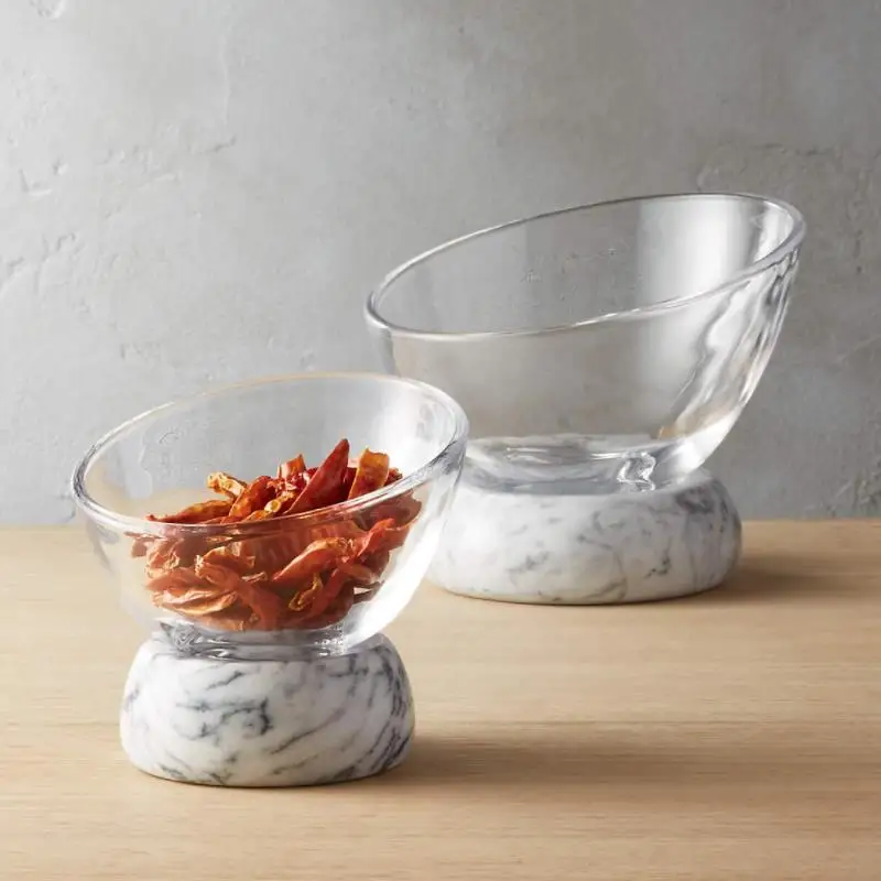 New Design Glass and Natural Marble Stone Base Pet Chocolate Fruit Glass Bowl