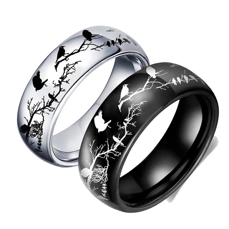 Wholesale 8mm animal bird stainless steel ring fashion silver black charm couple ring