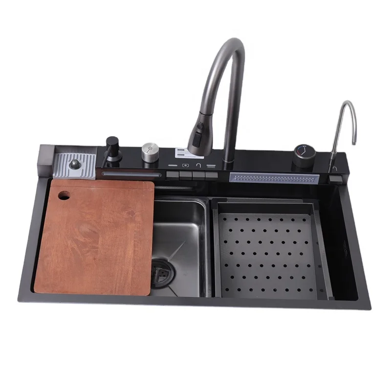 Modern nano multifunctional waterfall faucet outdoor kitchen sink modern intelligent 304 stainless steel sink kitchen
