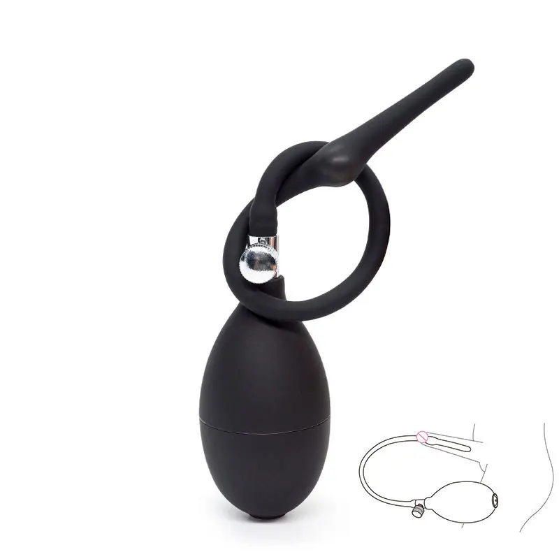 Black Flexible Silicone Inflatable Male Urethral Plug Kit Inflatable Expansion Stick Urethral Stimulation Inflatable Anal Plugs