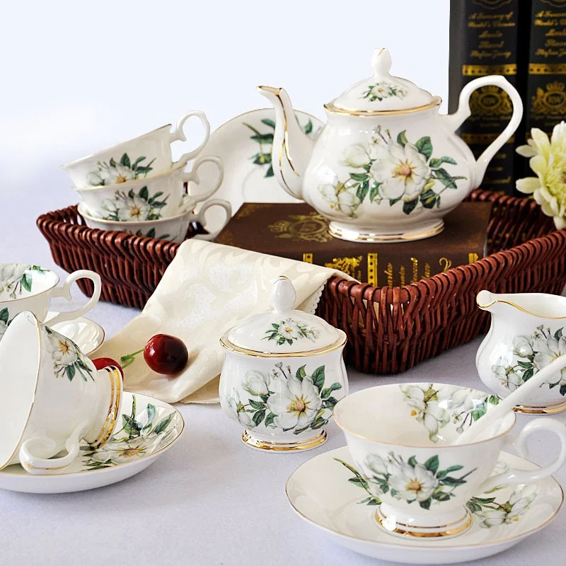 Hot sale ceramic tea set bone china coffee set Modern coffee &tea sets Tea Pot cup and saucer  sugar pot milk pot