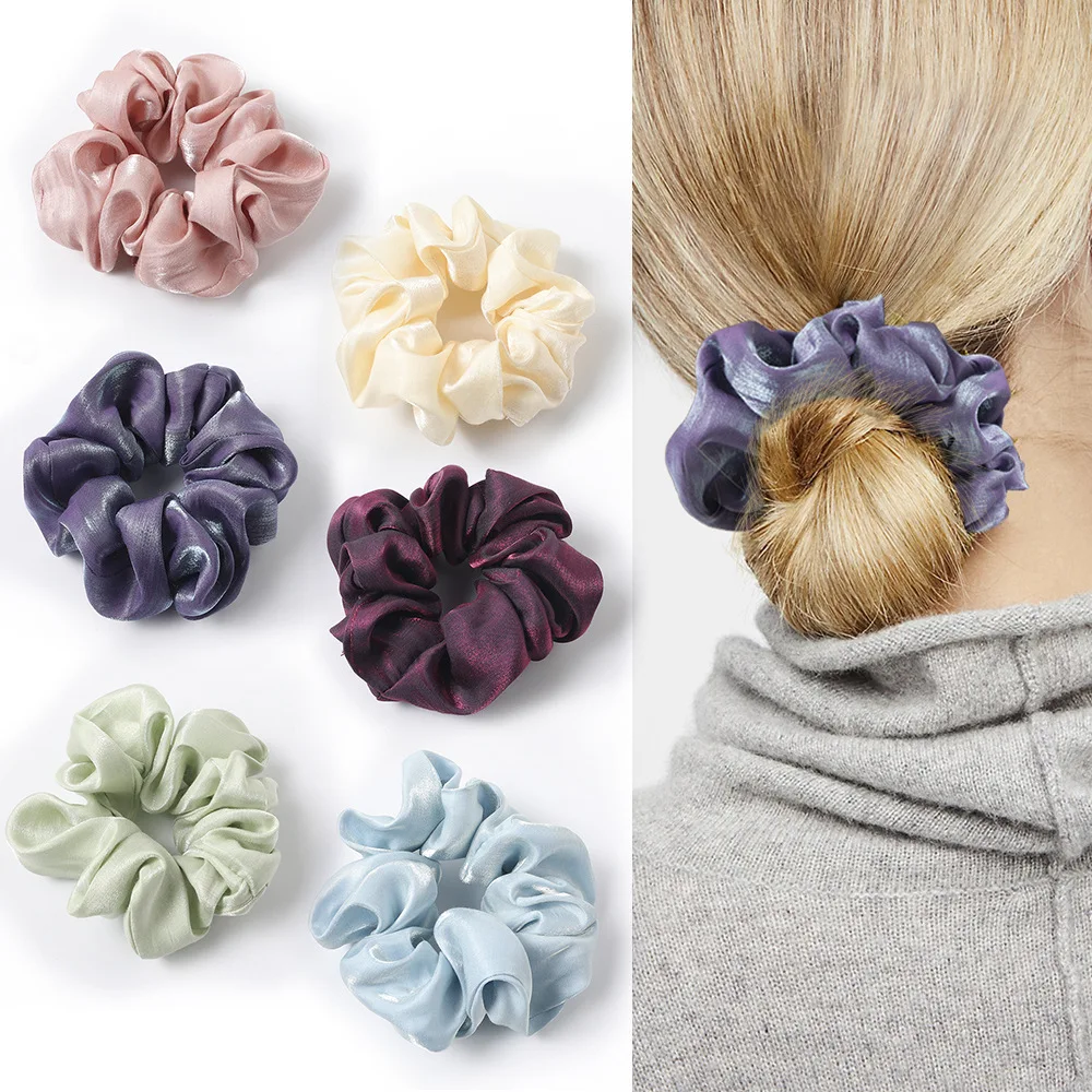 1PC Satin Silk Solid Color Scrunchies Elastic Hair Bands 2019 New Women Girls Hair Accessories Ponytail Holder Hair Ties Rope