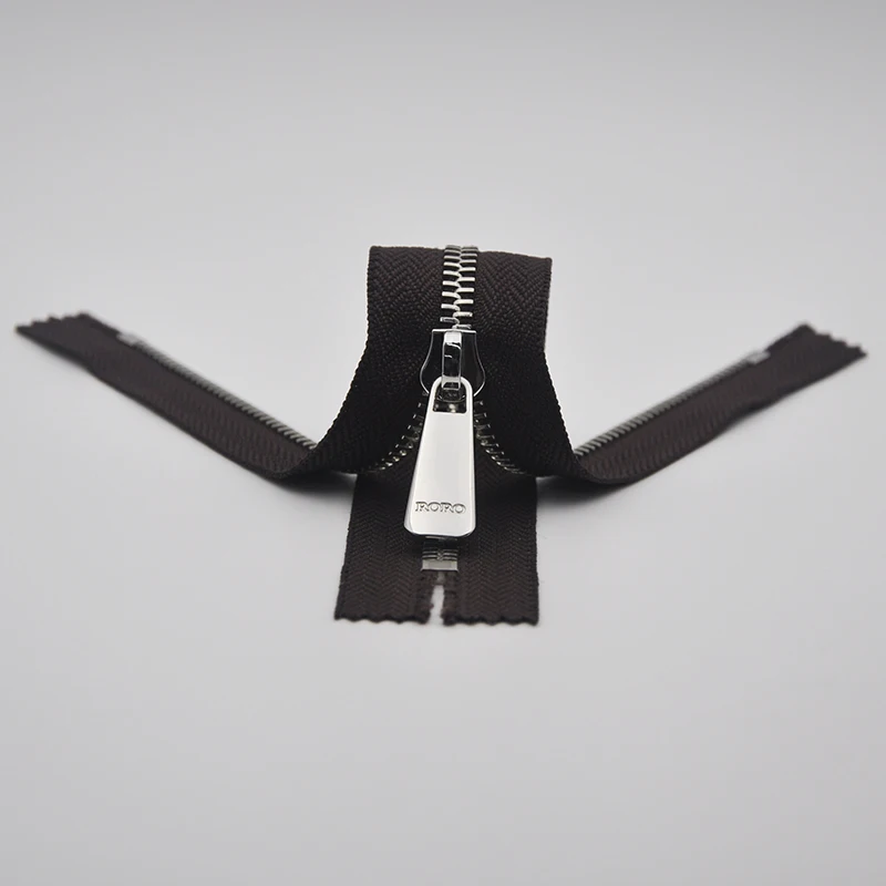  Молния от производителя вспомогательный Пользовательский логотип высокое качество #10 блестящая никелевая длинная цепь металлические детские молнии с черной лентой