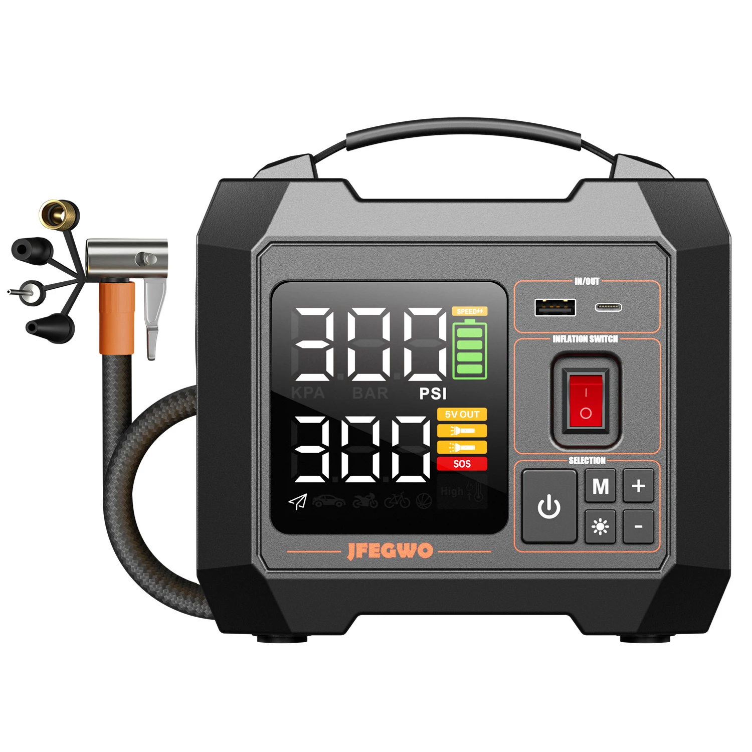 Modern Design Black Charger Power Bank Emergency Car Portable Electric Air Pump Multifunctional Car Air Compressor Tire Inflator