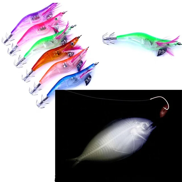 10cm 12.5g 6 Colors LED Electronic Luminous Shrimp Lure 4 Inch Night Fishing Wood Squid Jig LED Light Squid Jigs Lures