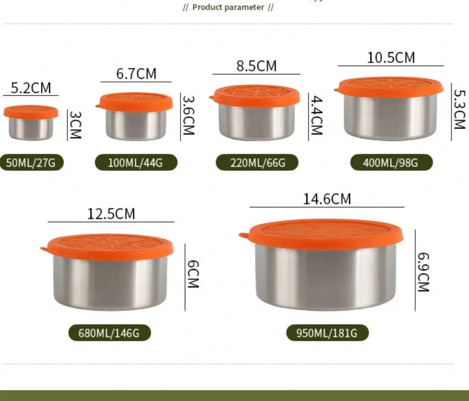 18/8 Stainless Steel Condiments Jars and Food Storage Containers Multiple Size Snack Sauce Pot With High Quality Silicone Lid