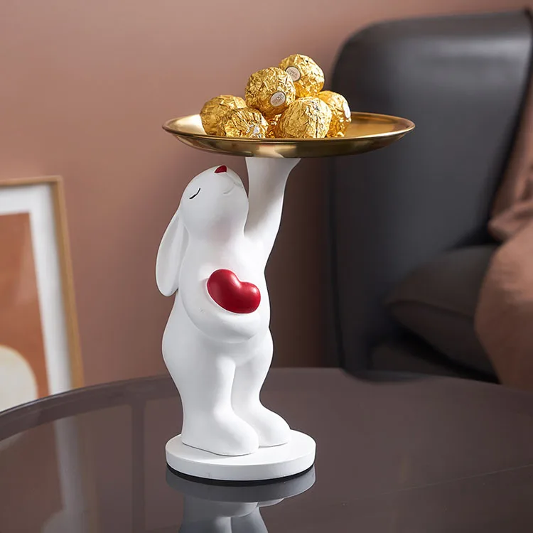 Rabbit sculpture decoration living room resin gift creative display jewelry key storage bear tray