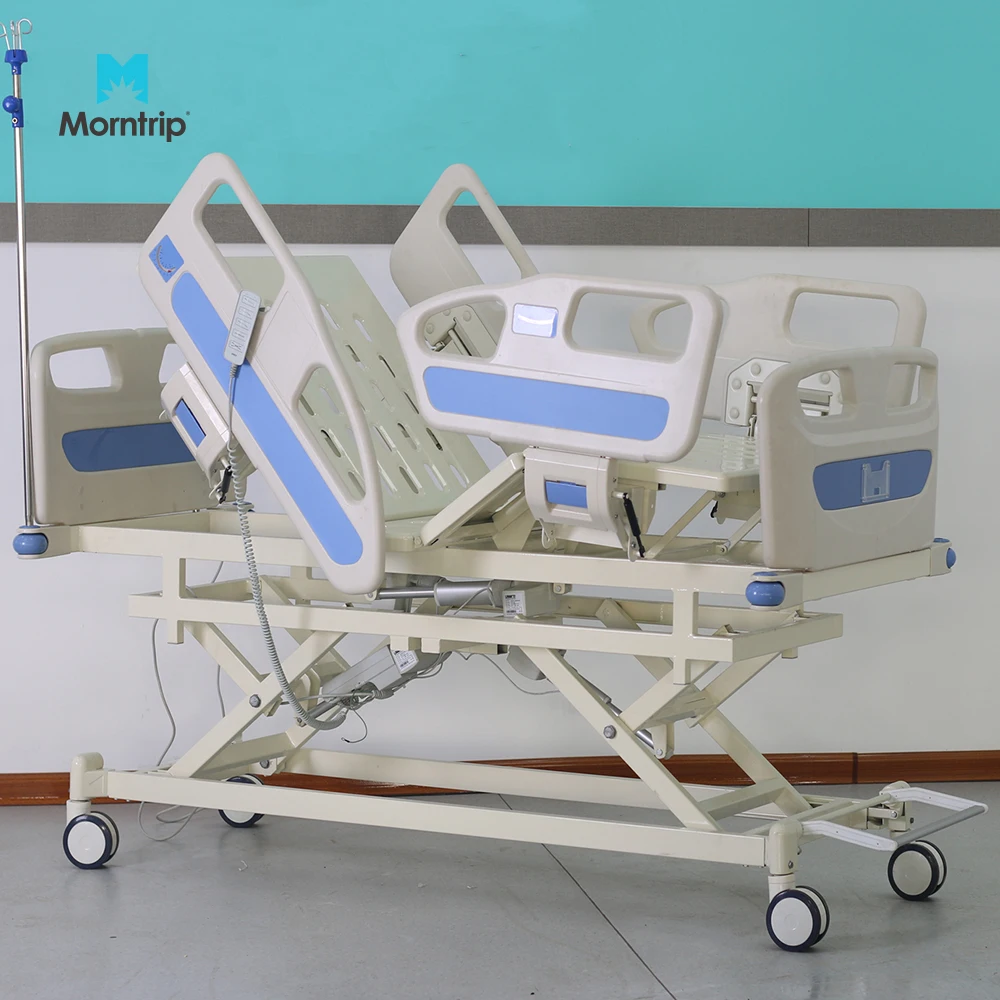 Promotion Price ABS Guardrail Nursing 5 Function Medical Hospital Patient Bed With Central Brake Central Control Casters